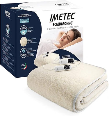 Imetec Adapto - Calientacamas matrimonial 150x160 cm, 100% lana y merino, tecnología patentada, rápido calentamiento, sistema de protección Electro Block, 2 controladores con 6 niveles de temperaturas